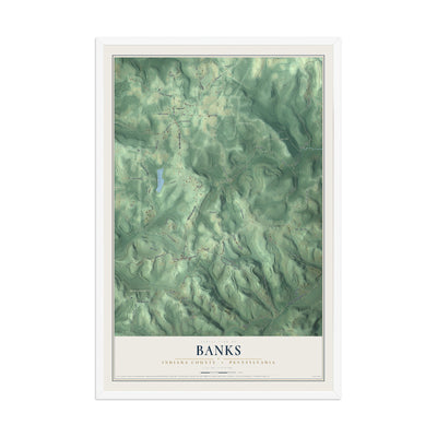 Map of Banks, Indiana County, Pennsylvania, 12 x 18 inch print in a white wood frame