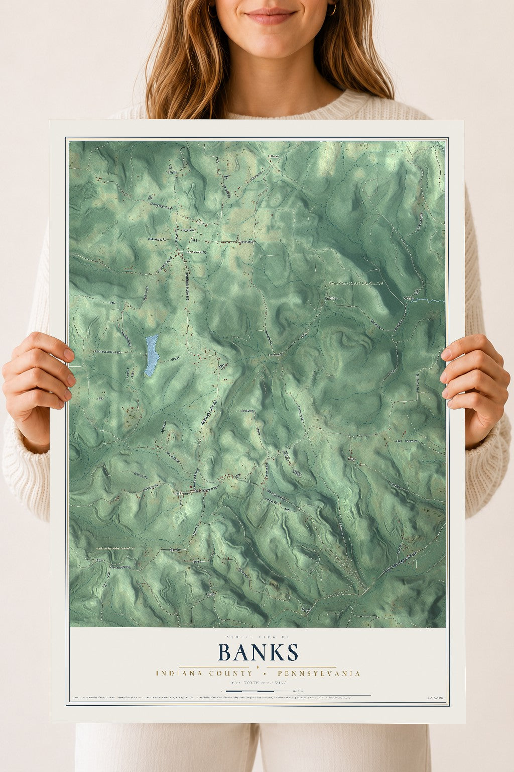 Map of Banks, Indiana County, Pennsylvania, 18 x 24 inch unframed archival matte print