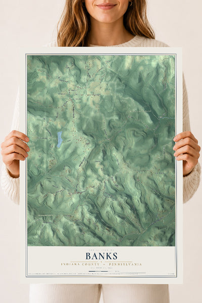 Map of Banks, Indiana County, Pennsylvania, 18 x 24 inch unframed archival matte print