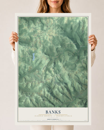 Map of Banks, Indiana County, Pennsylvania, 24 x 36 inch unframed archival matte print