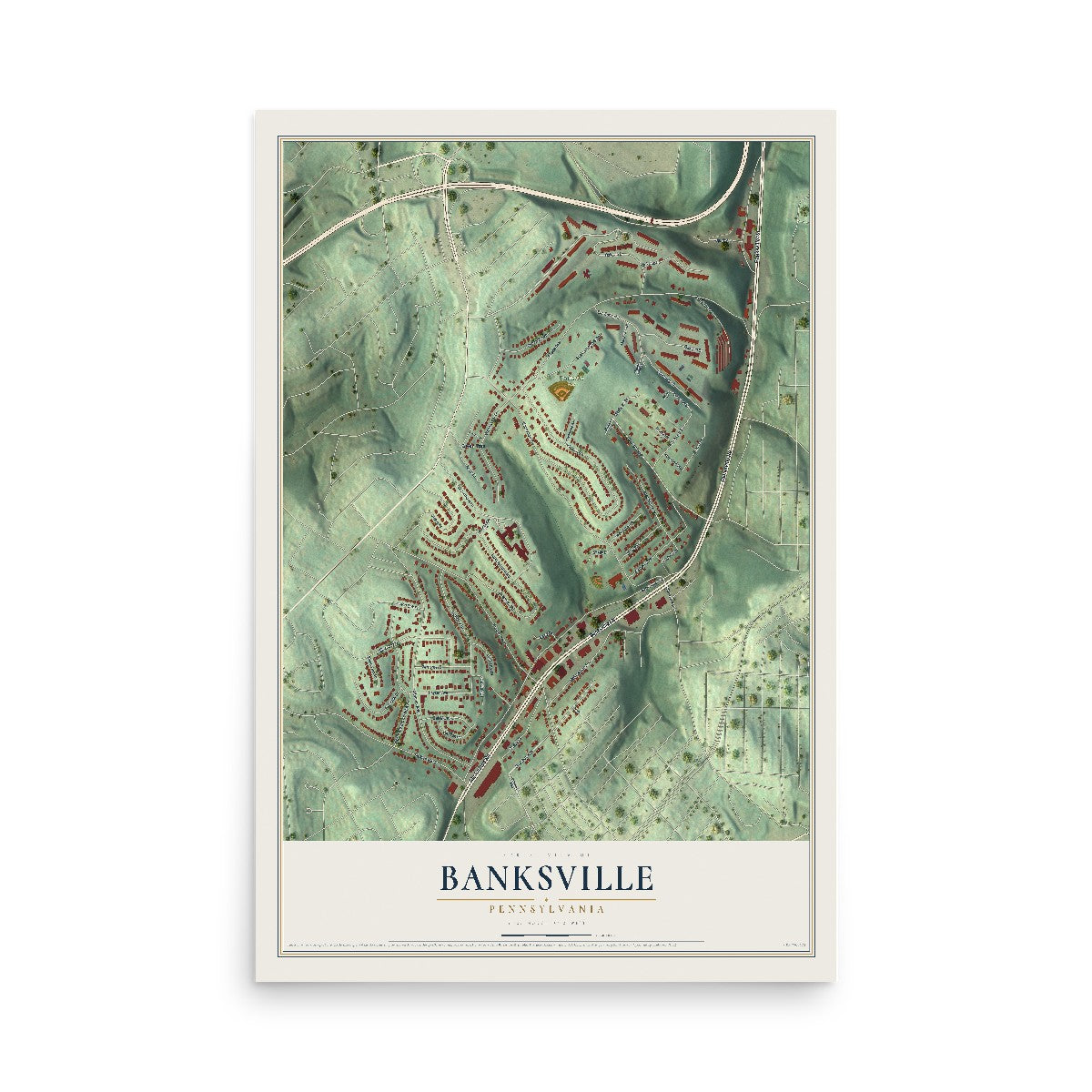 Map of Banksville, Pennsylvania, 12 x 18 inch unframed archival matte print