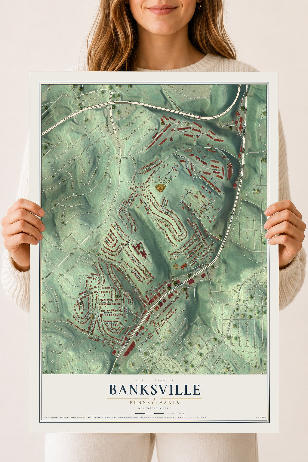 Map of Banksville, Pennsylvania, 18 x 24 inch unframed archival matte print