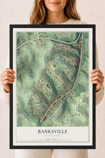 Map of Banksville, Pennsylvania, 18 x 24 inch print in a black wood frame
