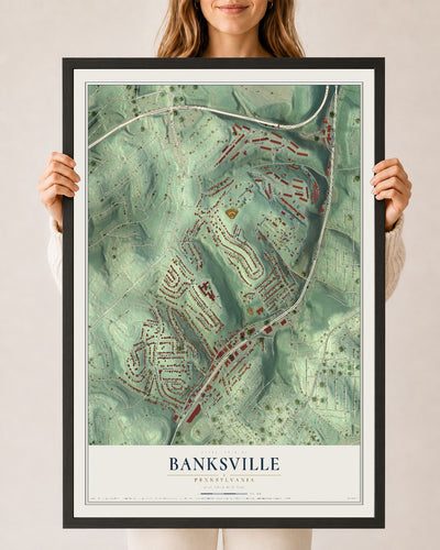Map of Banksville, Pennsylvania, 24 x 36 inch print in a black wood frame