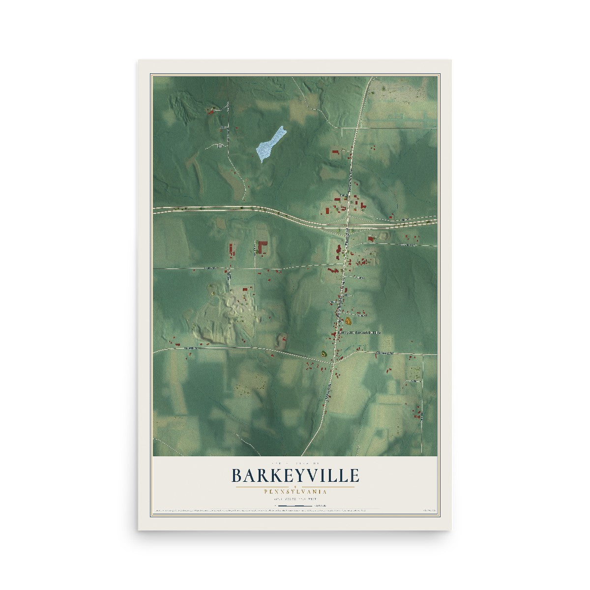 Map of Barkeyville, Pennsylvania, 12 x 18 inch unframed archival matte print