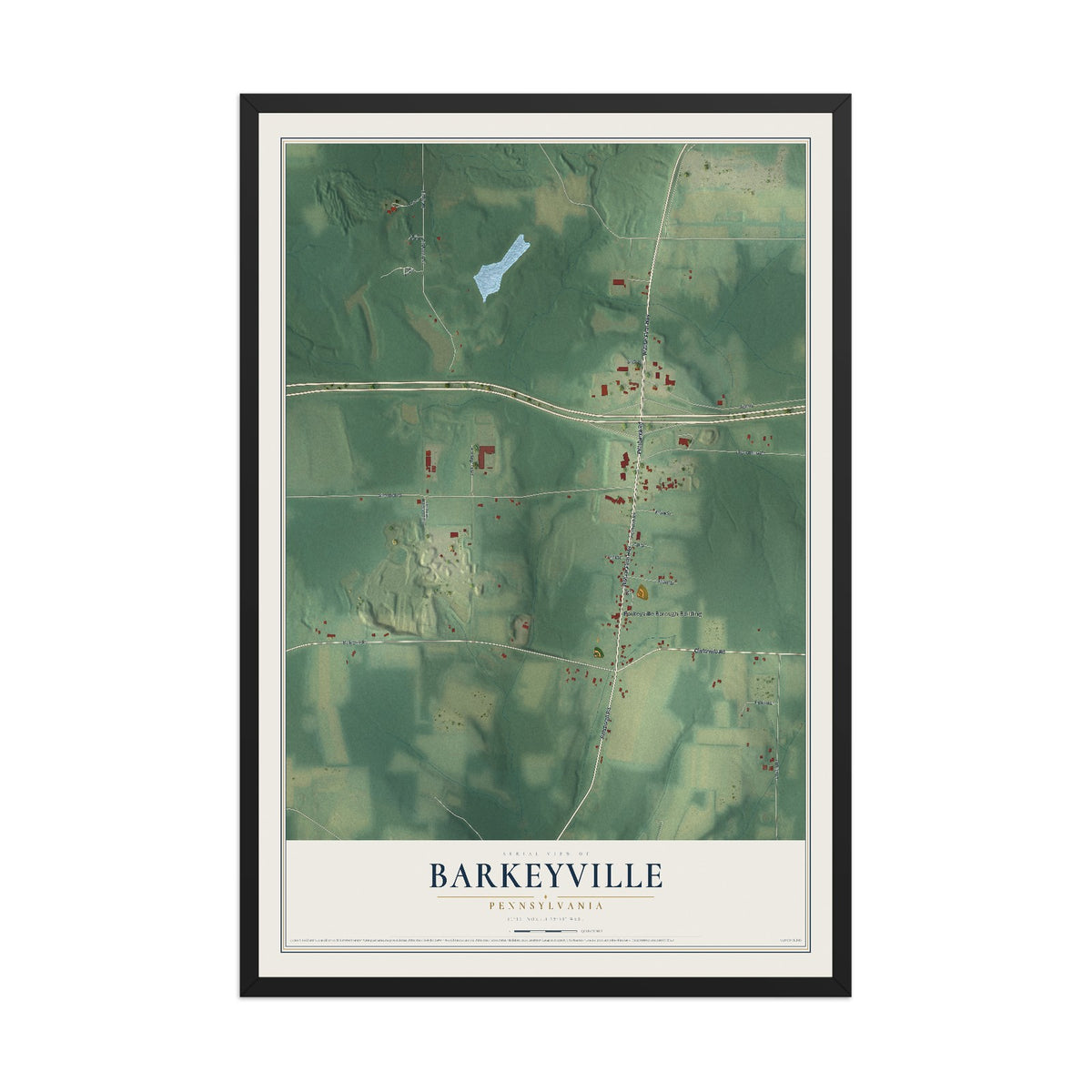 Map of Barkeyville, Pennsylvania, 12 x 18 inch print in a black wood frame