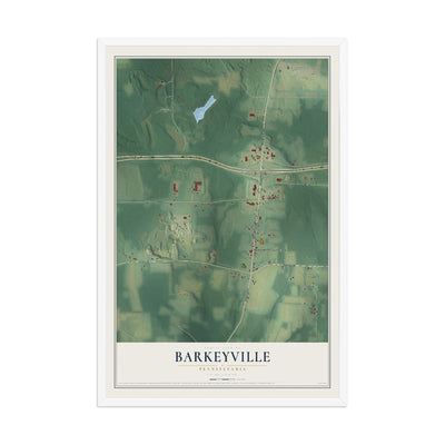 Map of Barkeyville, Pennsylvania, 12 x 18 inch print in a white wood frame