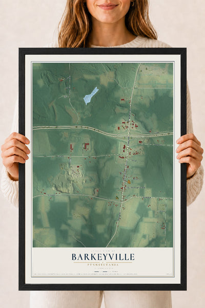 Map of Barkeyville, Pennsylvania, 18 x 24 inch print in a black wood frame
