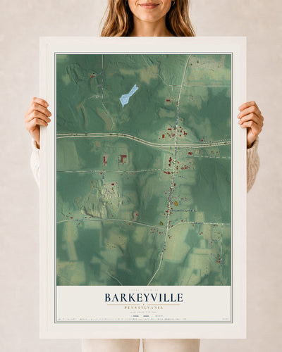 Map of Barkeyville, Pennsylvania, 24 x 36 inch print in a white wood frame