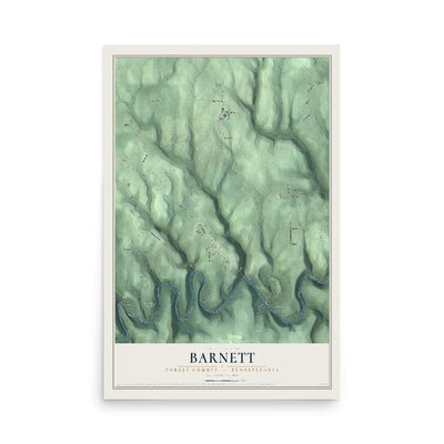 Map of Barnett, Forest County, Pennsylvania, 12 x 18 inch unframed archival matte print