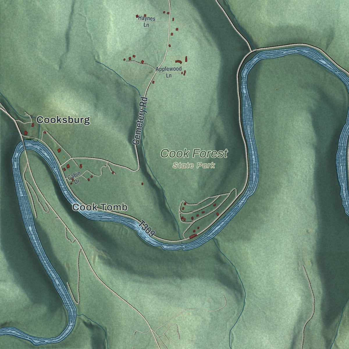 Second close-up of the map of Barnett, Forest County, Pennsylvania print showing more streets and buildings