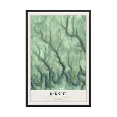 Map of Barnett, Forest County, Pennsylvania, 12 x 18 inch print in a black wood frame