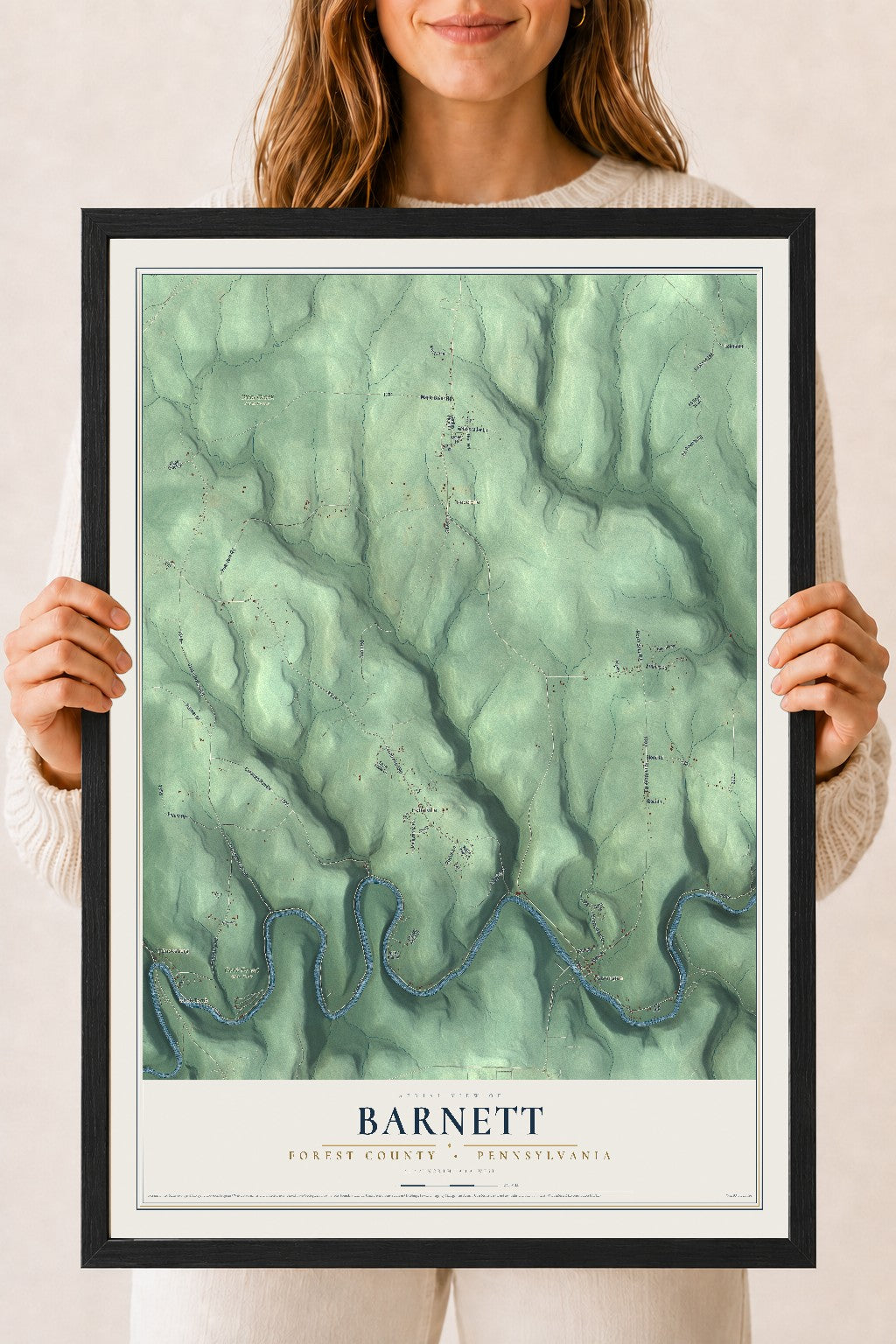 Map of Barnett, Forest County, Pennsylvania, 18 x 24 inch print in a black wood frame