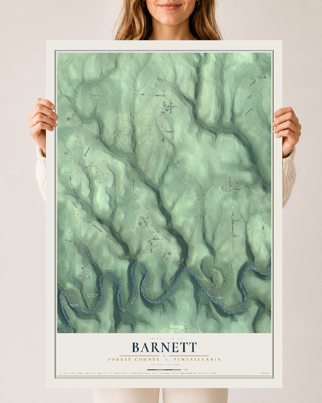Map of Barnett, Forest County, Pennsylvania, 24 x 36 inch unframed archival matte print