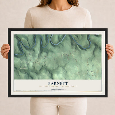 Map of Barnett, Jefferson County, Pennsylvania, 12 x 18 inch print in a black wood frame
