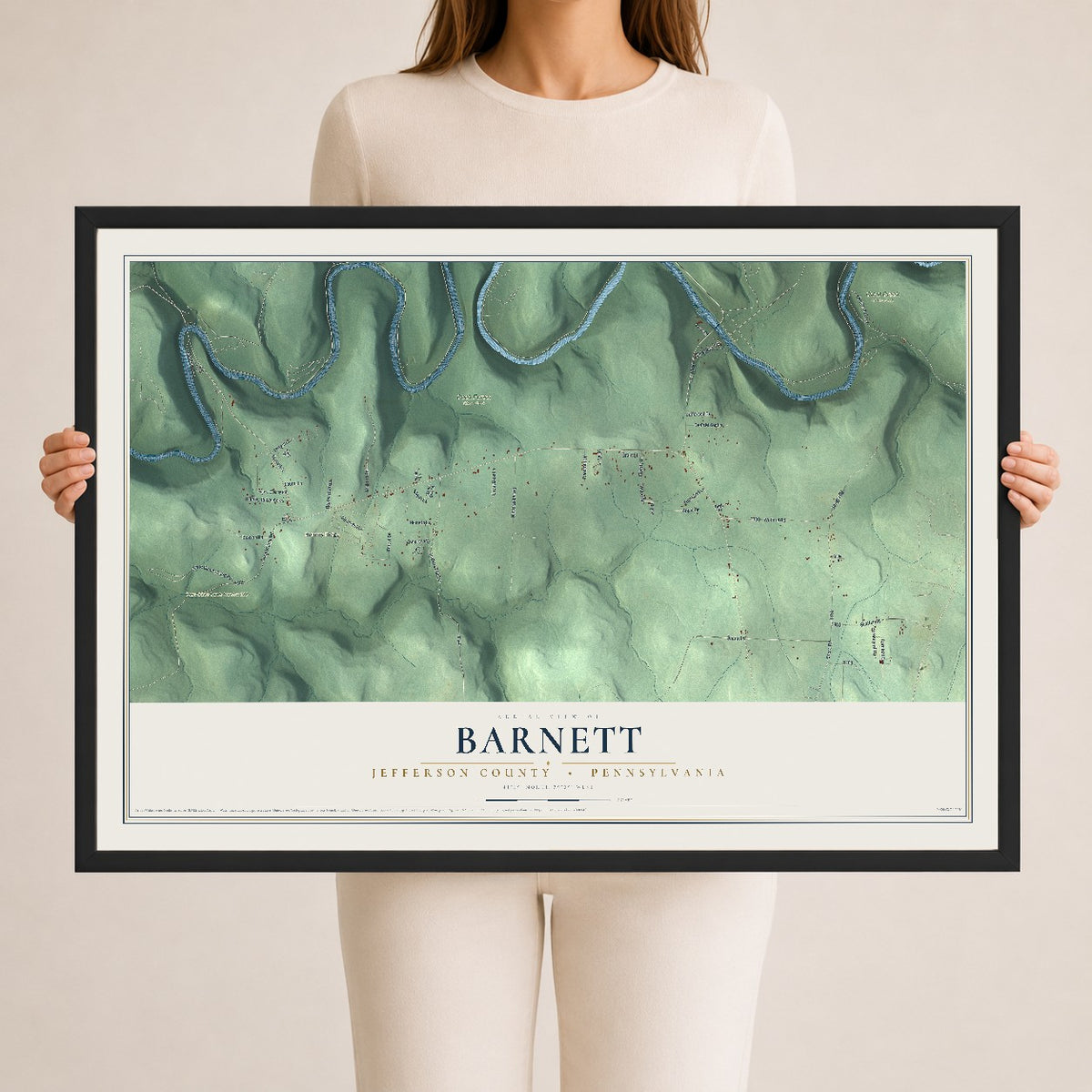 Map of Barnett, Jefferson County, Pennsylvania, 24 x 36 inch print in a black wood frame