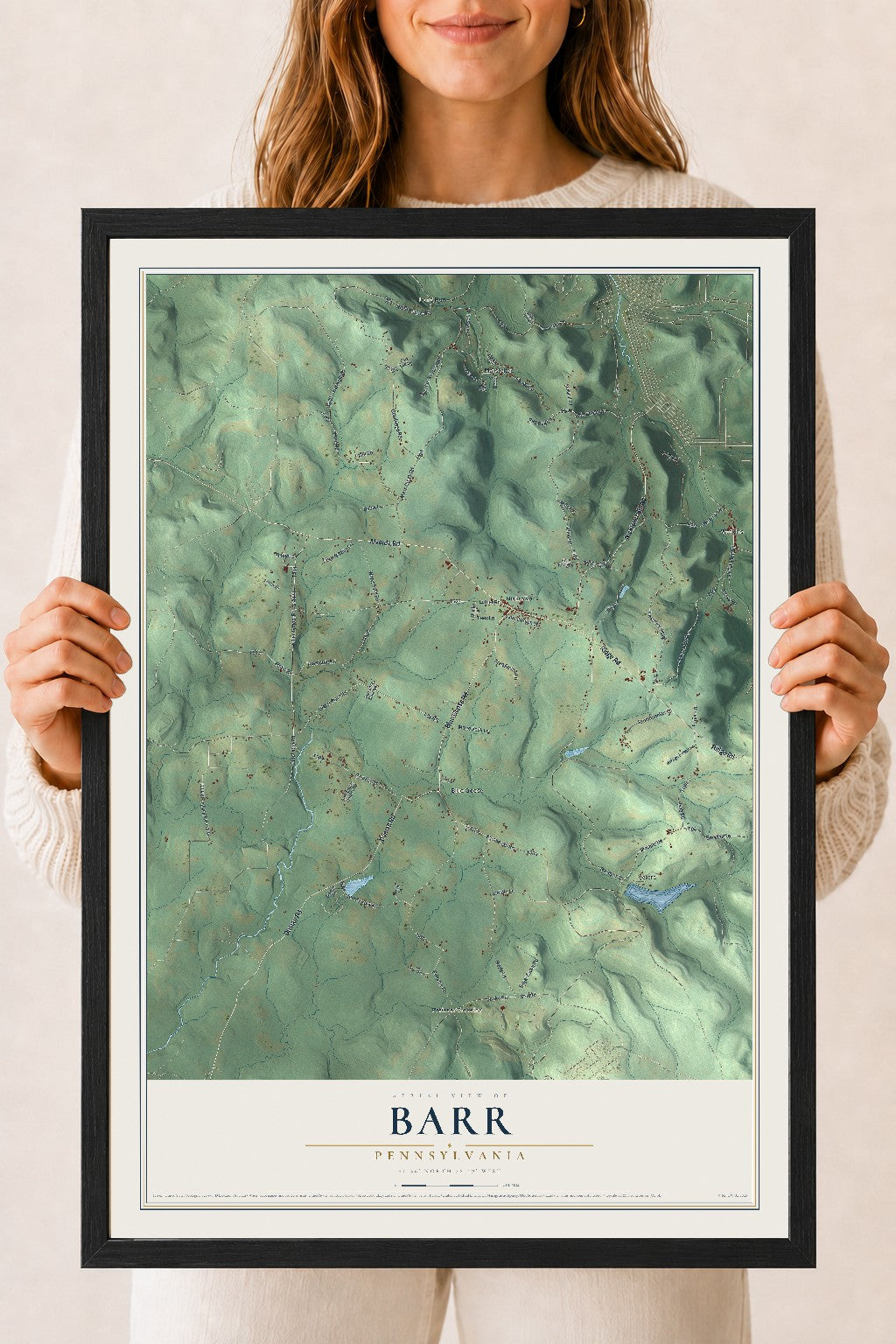 Map of Barr, Pennsylvania, 18 x 24 inch print in a black wood frame