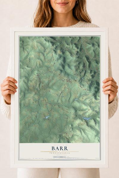 Map of Barr, Pennsylvania, 18 x 24 inch print in a white wood frame