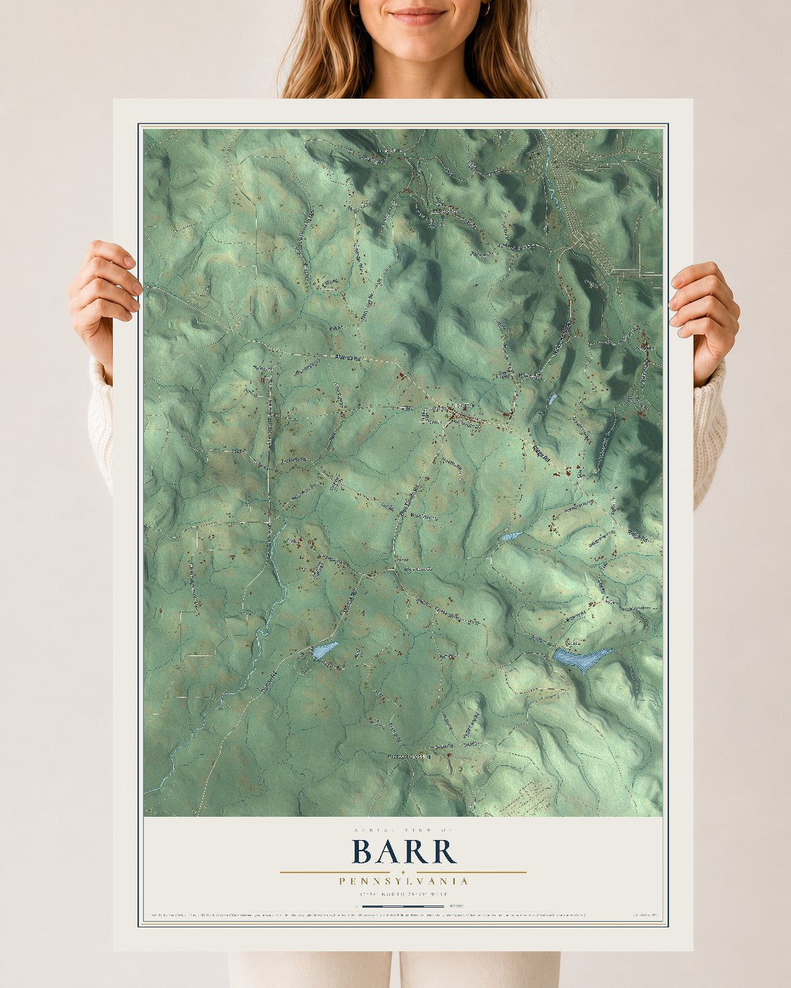 Map of Barr, Pennsylvania, 24 x 36 inch unframed archival matte print