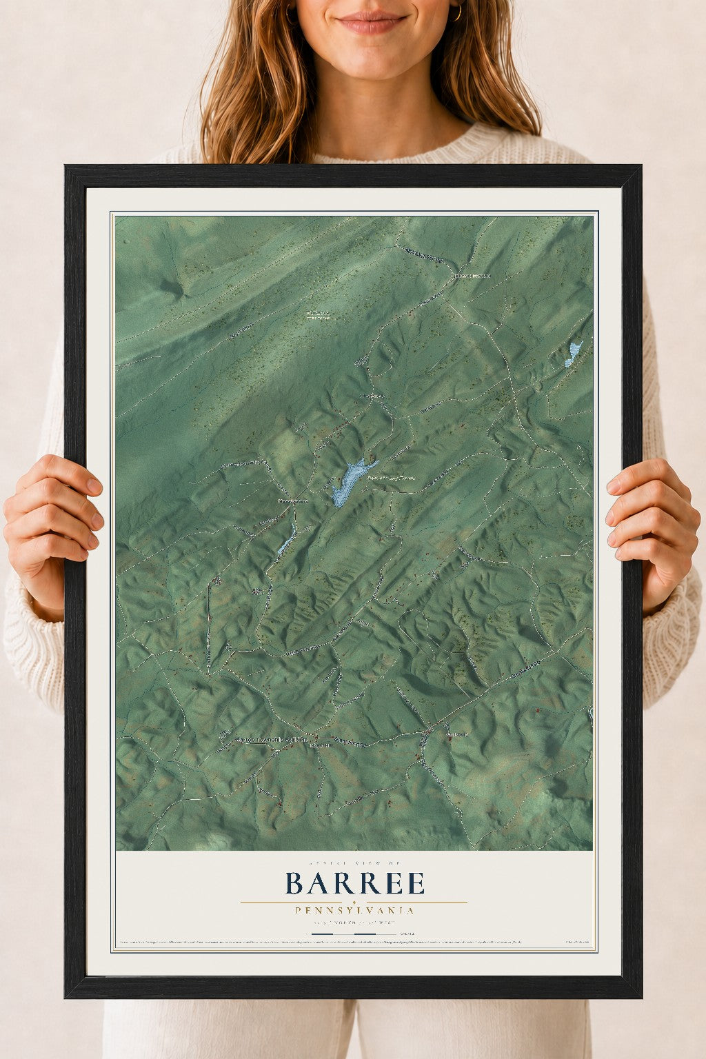 Map of Barree, Pennsylvania, 18 x 24 inch print in a black wood frame