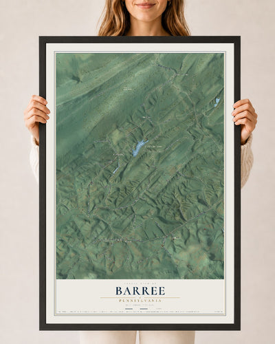 Map of Barree, Pennsylvania, 24 x 36 inch print in a black wood frame