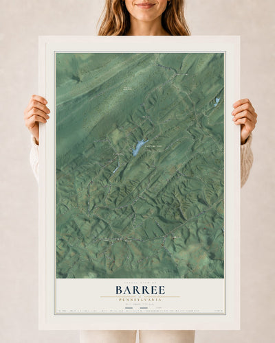 Map of Barree, Pennsylvania, 24 x 36 inch print in a white wood frame