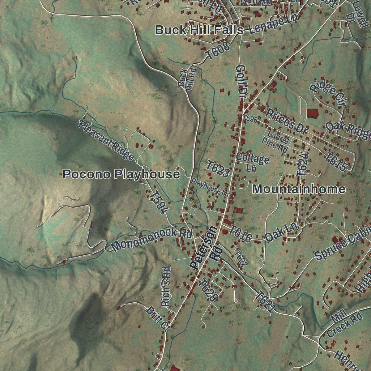 Close-up of the map of Barrett, Pennsylvania print showing street and building detail
