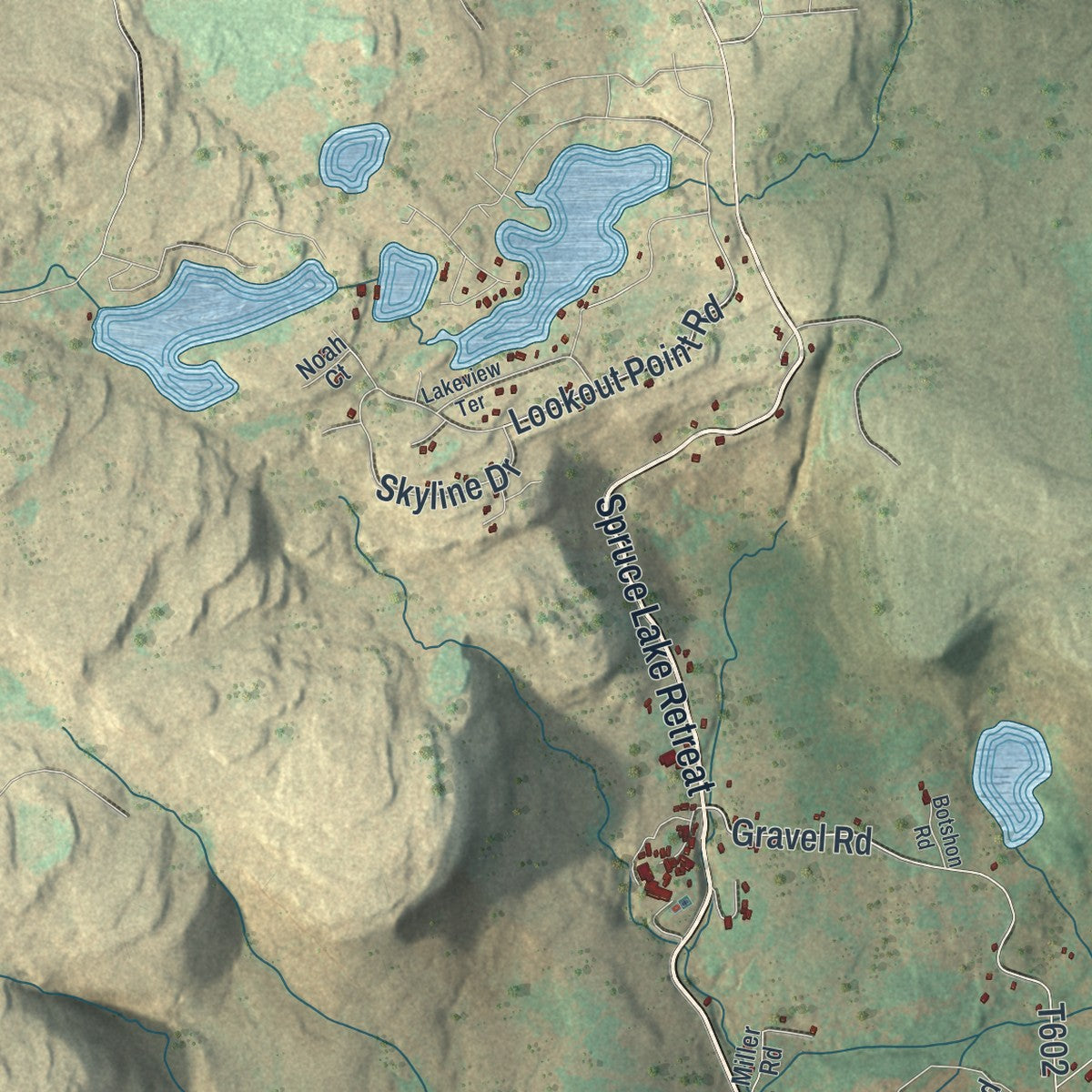 Second close-up of the map of Barrett, Pennsylvania print showing more streets and buildings