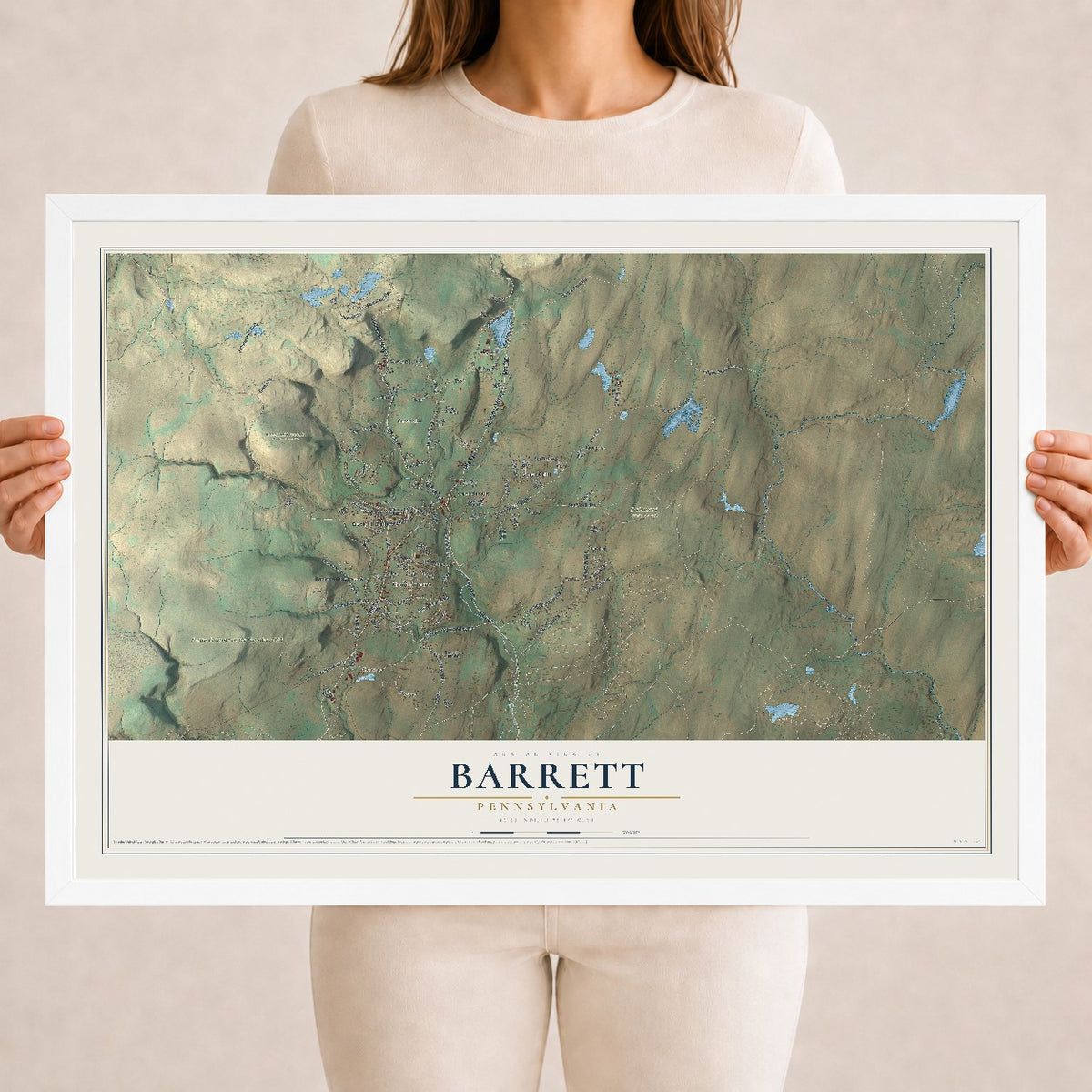 Map of Barrett, Pennsylvania, 18 x 24 inch print in a white wood frame