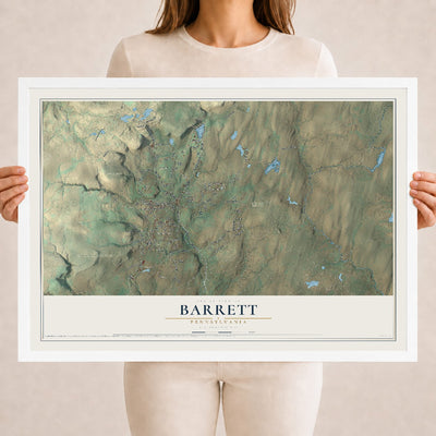 Map of Barrett, Pennsylvania, 18 x 24 inch print in a white wood frame