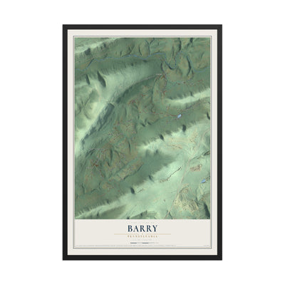 Map of Barry, Pennsylvania, 12 x 18 inch print in a black wood frame