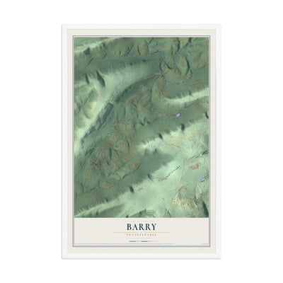 Map of Barry, Pennsylvania, 12 x 18 inch print in a white wood frame