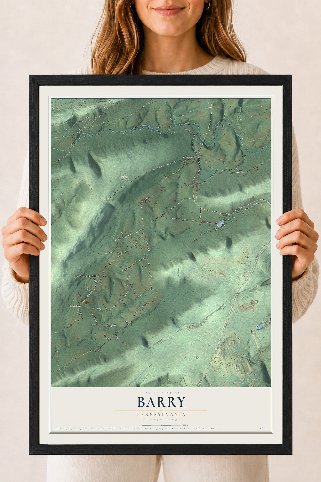 Map of Barry, Pennsylvania, 18 x 24 inch print in a black wood frame