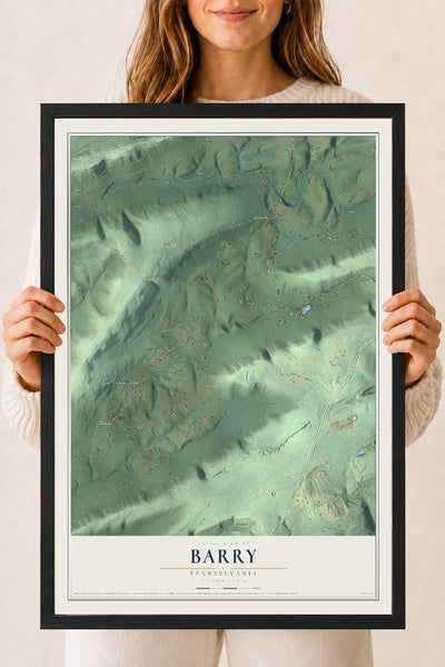 Map of Barry, Pennsylvania, 18 x 24 inch print in a black wood frame