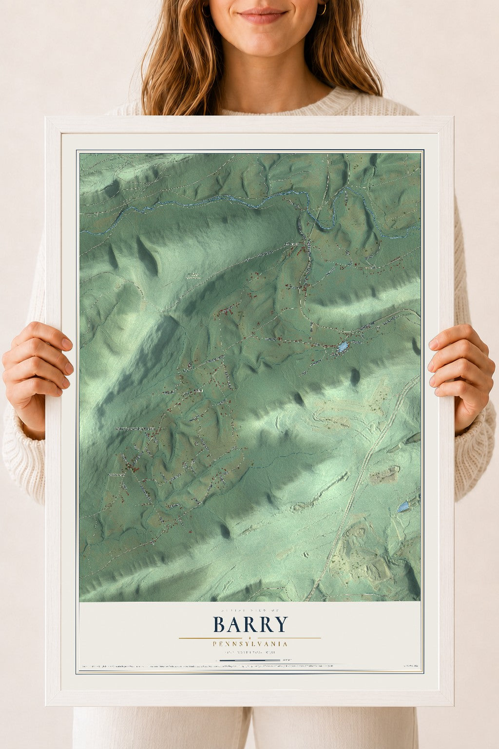 Map of Barry, Pennsylvania, 18 x 24 inch print in a white wood frame