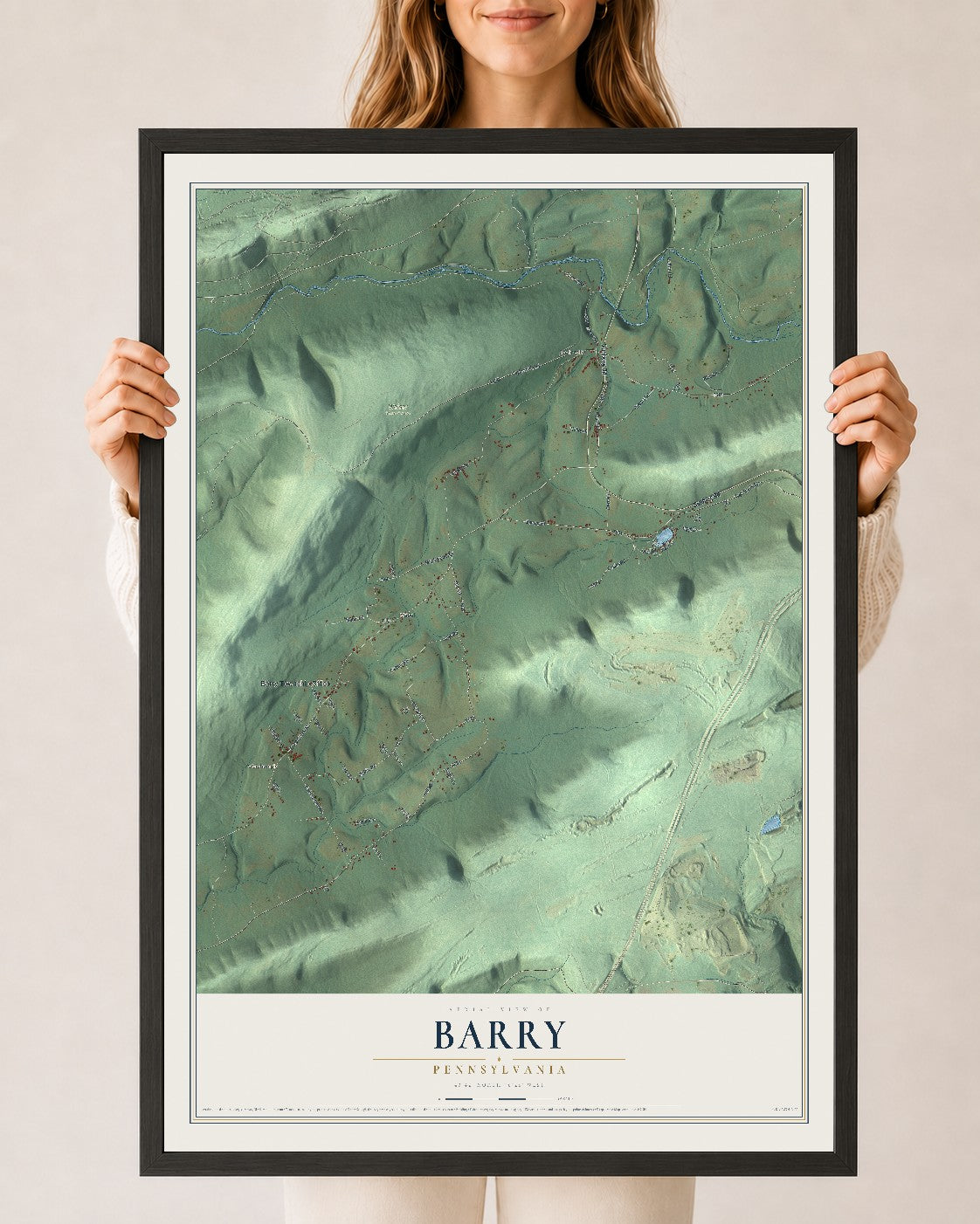 Map of Barry, Pennsylvania, 24 x 36 inch print in a black wood frame