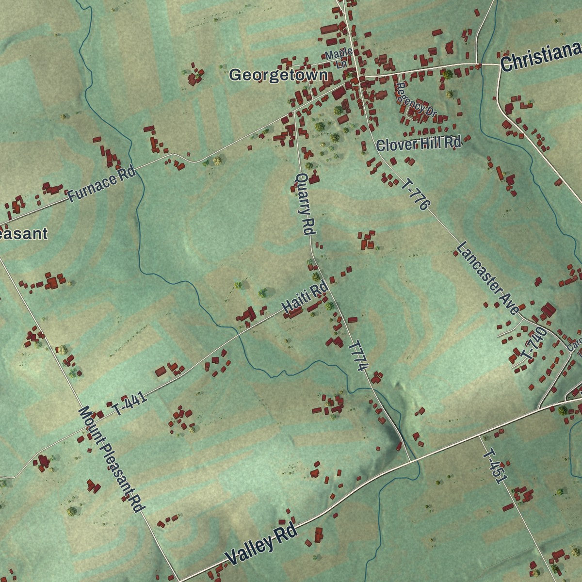Close-up of the map of Bart, Pennsylvania print showing street and building detail