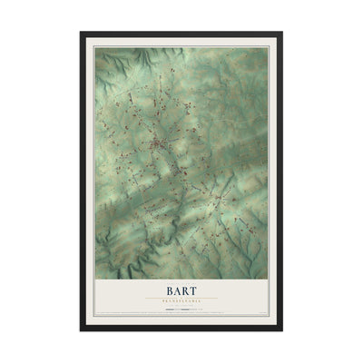 Map of Bart, Pennsylvania, 12 x 18 inch print in a black wood frame