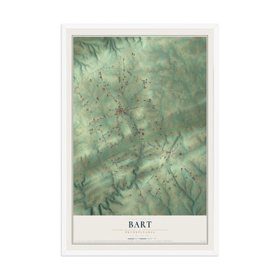 Map of Bart, Pennsylvania, 12 x 18 inch print in a white wood frame