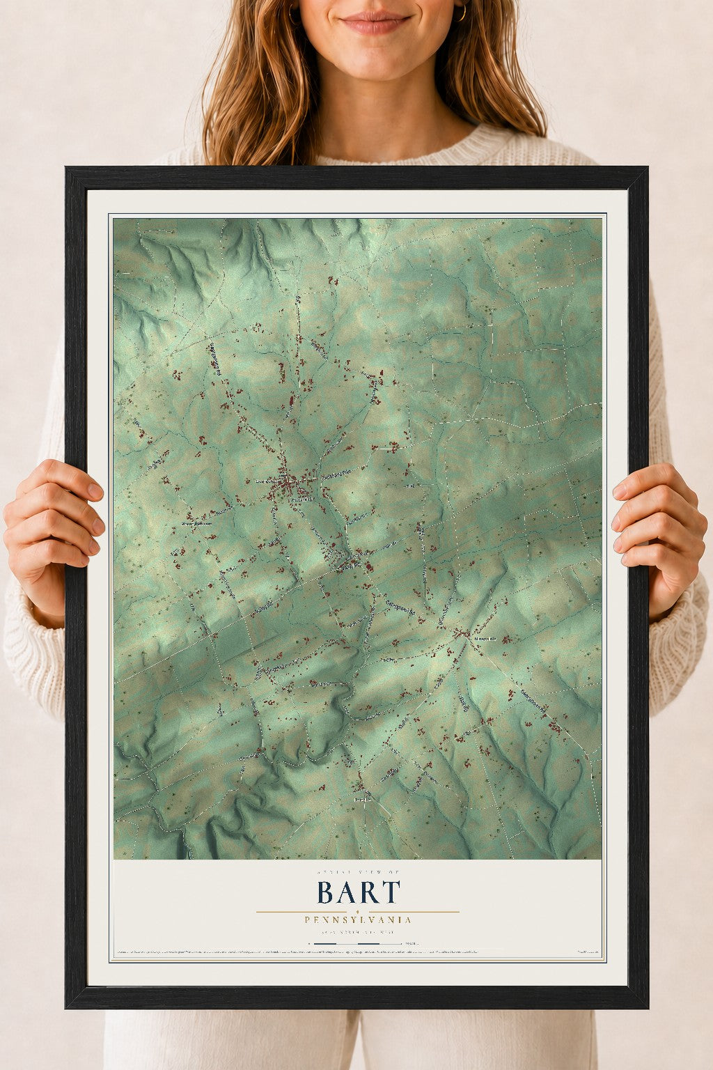 Map of Bart, Pennsylvania, 18 x 24 inch print in a black wood frame