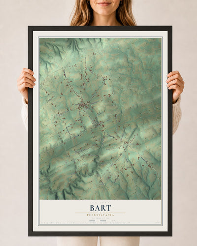 Map of Bart, Pennsylvania, 24 x 36 inch print in a black wood frame