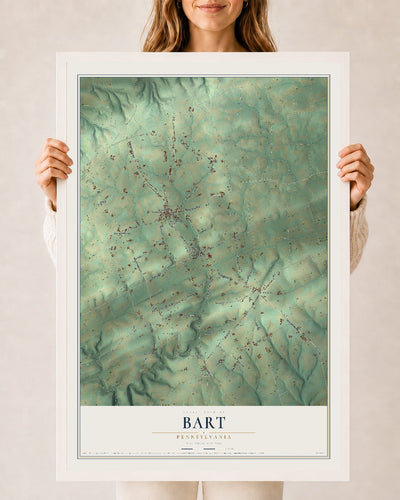 Map of Bart, Pennsylvania, 24 x 36 inch print in a white wood frame
