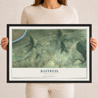 Map of Bastress, Pennsylvania, 12 x 18 inch print in a black wood frame