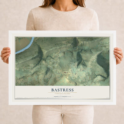 Map of Bastress, Pennsylvania, 12 x 18 inch print in a white wood frame