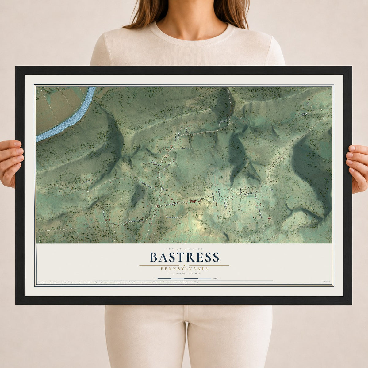 Map of Bastress, Pennsylvania, 18 x 24 inch print in a black wood frame