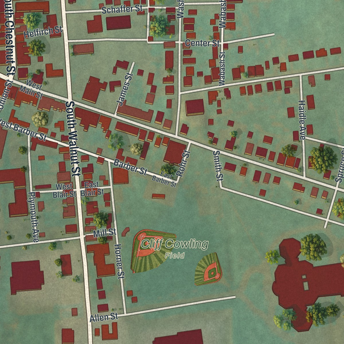 Close-up of the map of Bath, Pennsylvania print showing street and building detail