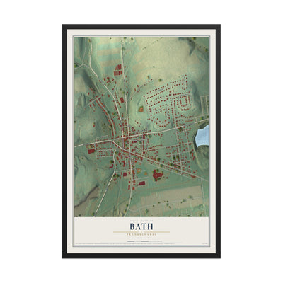 Map of Bath, Pennsylvania, 12 x 18 inch print in a black wood frame