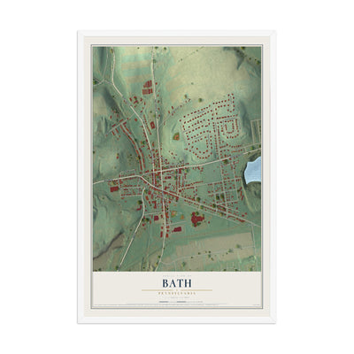Map of Bath, Pennsylvania, 12 x 18 inch print in a white wood frame