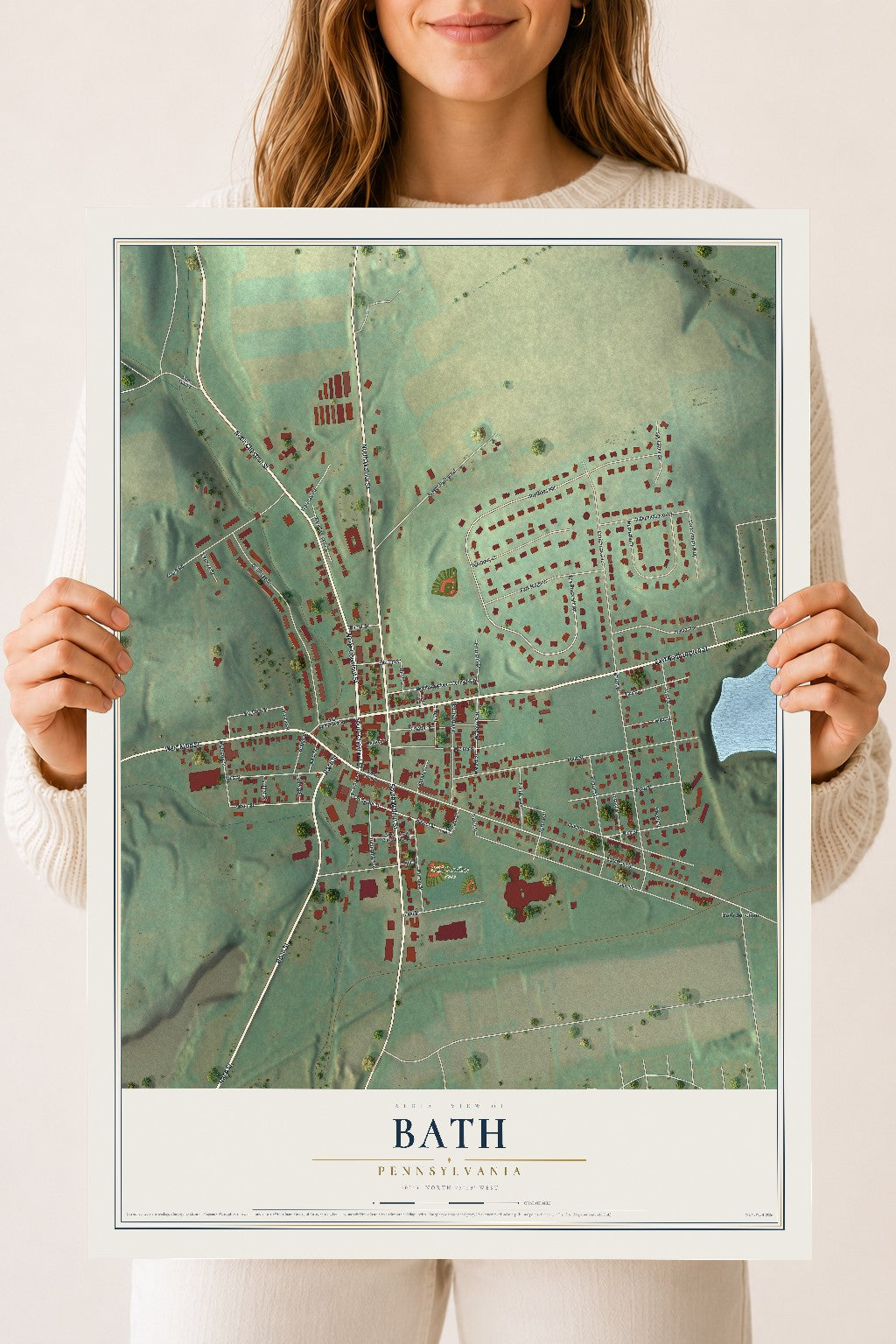 Map of Bath, Pennsylvania, 18 x 24 inch unframed archival matte print
