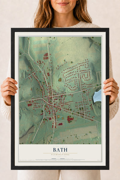Map of Bath, Pennsylvania, 18 x 24 inch print in a black wood frame